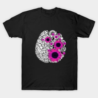 Brain human anatomy,pink sunflowers, mental T-Shirt